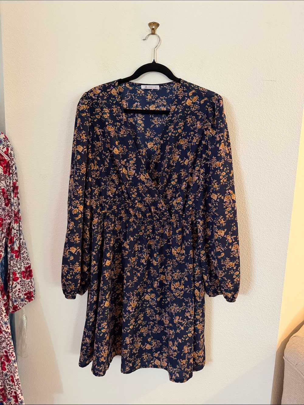 Cupshe Navy Floral Long-Sleeve Wrap-Style Dress